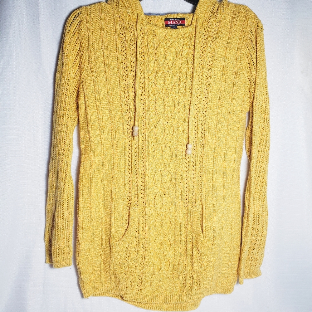 E.Land Knit Sweater Hooded Yellow Womens
